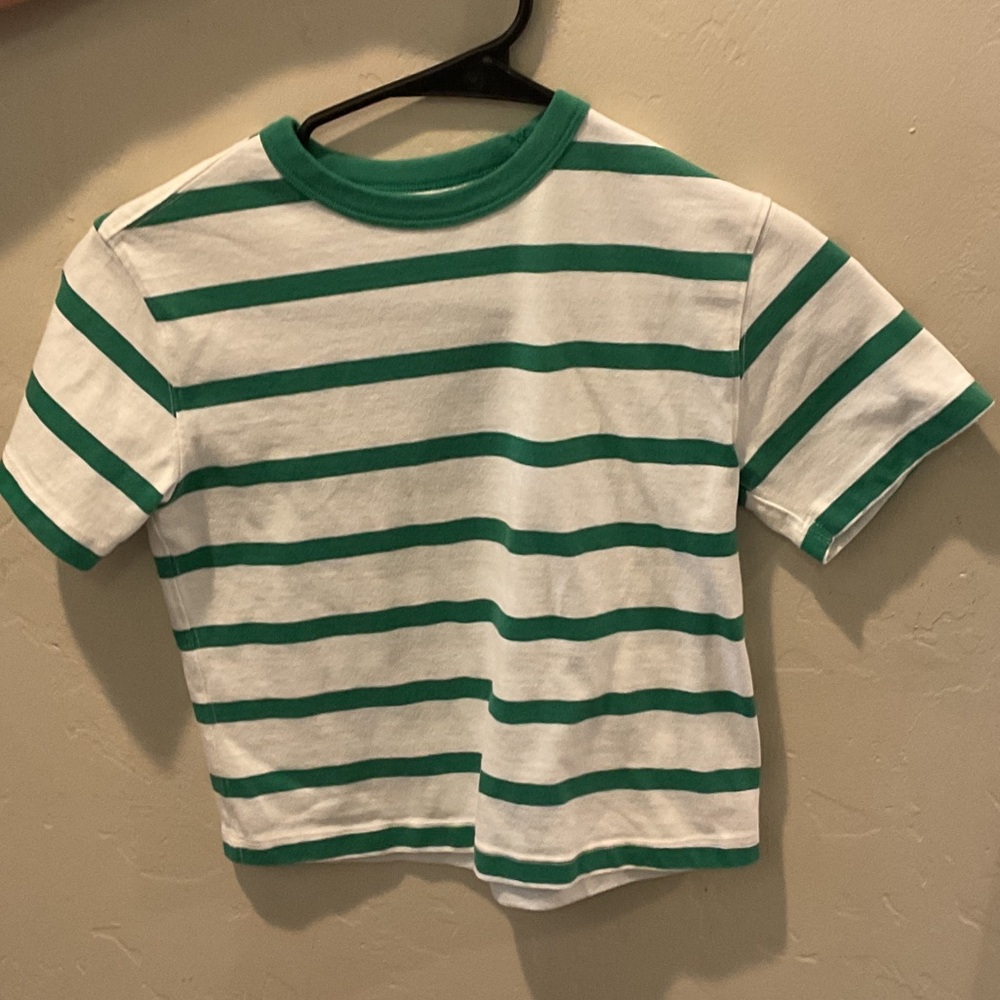 art class White Tee with Green Stripes